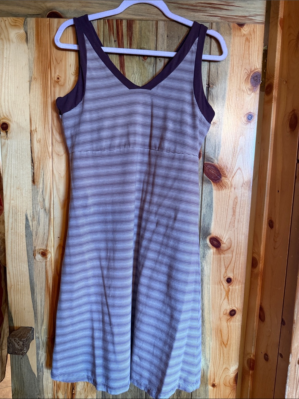 Sleeveless Striped V-Neck Casual Dress - Lavender/Plum